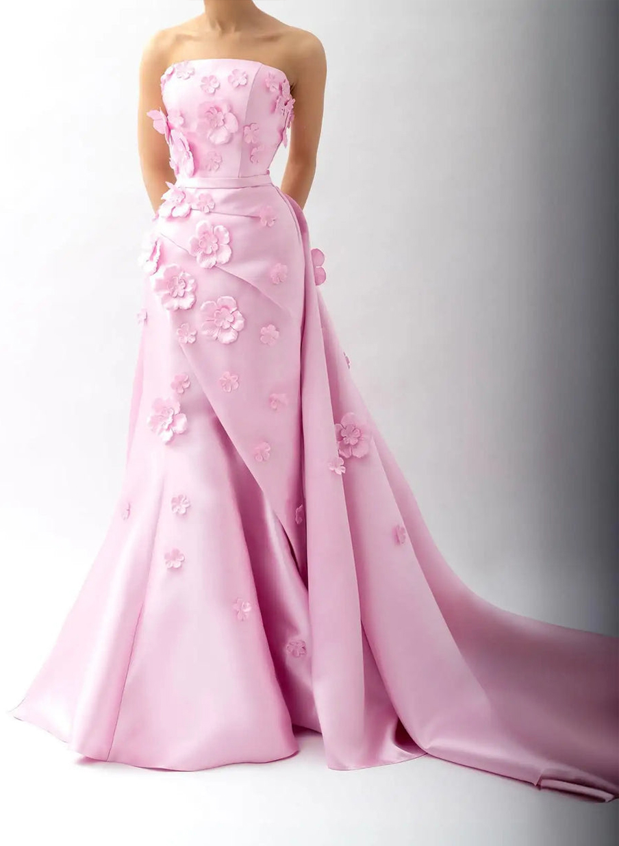 Dreamy Flower(s) Trumpet/Mermaid Detachable Train Satin Evening Dresses