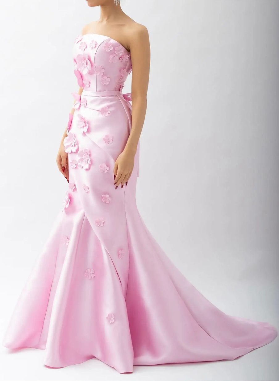 Dreamy Flower(s) Trumpet/Mermaid Detachable Train Satin Evening Dresses