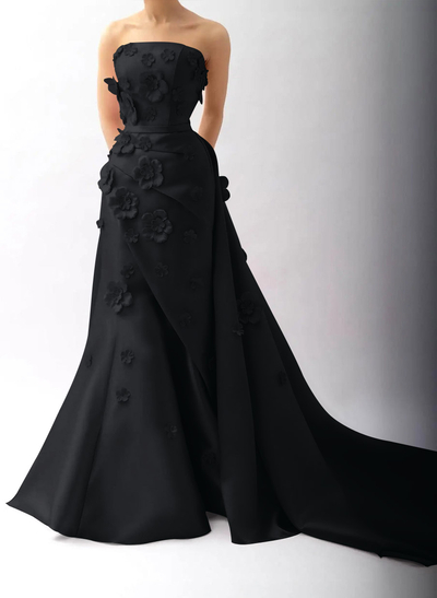 Dreamy Flower(s) Trumpet/Mermaid Detachable Train Satin Evening Dresses