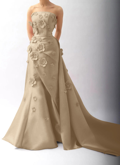 Dreamy Flower(s) Trumpet/Mermaid Detachable Train Satin Evening Dresses
