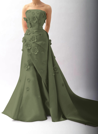 Dreamy Flower(s) Trumpet/Mermaid Detachable Train Satin Evening Dresses