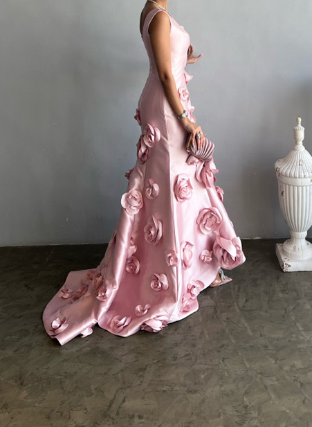 Unique Sweetheart Flower(s) Mermaid Sweep Train Satin Evening Dresses