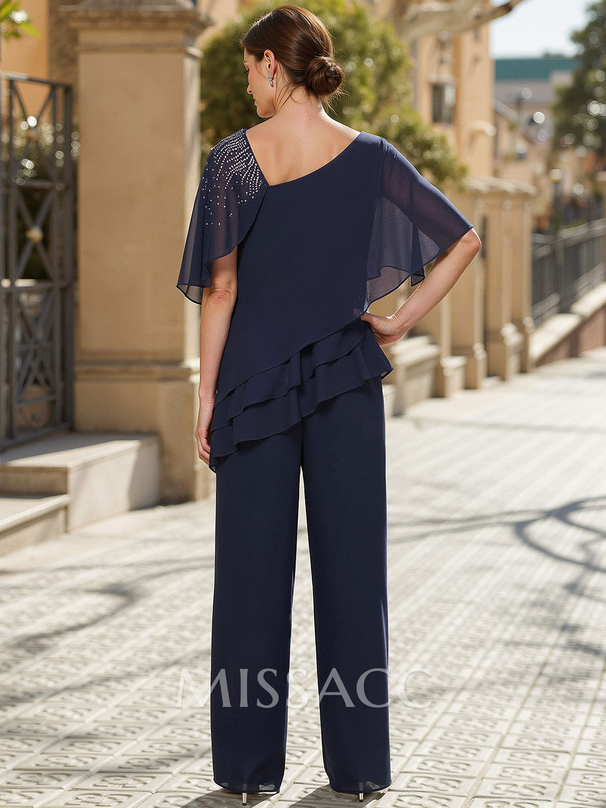 Classy Asymmetrical Short Sleeves Chiffon Mother Of The Bride Dresses With Ruffle
