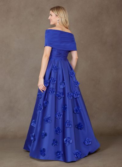 Exquisite A-Line Wrap Off Shoulder Satin Mother Of The Bride Dresses With 3D Floral