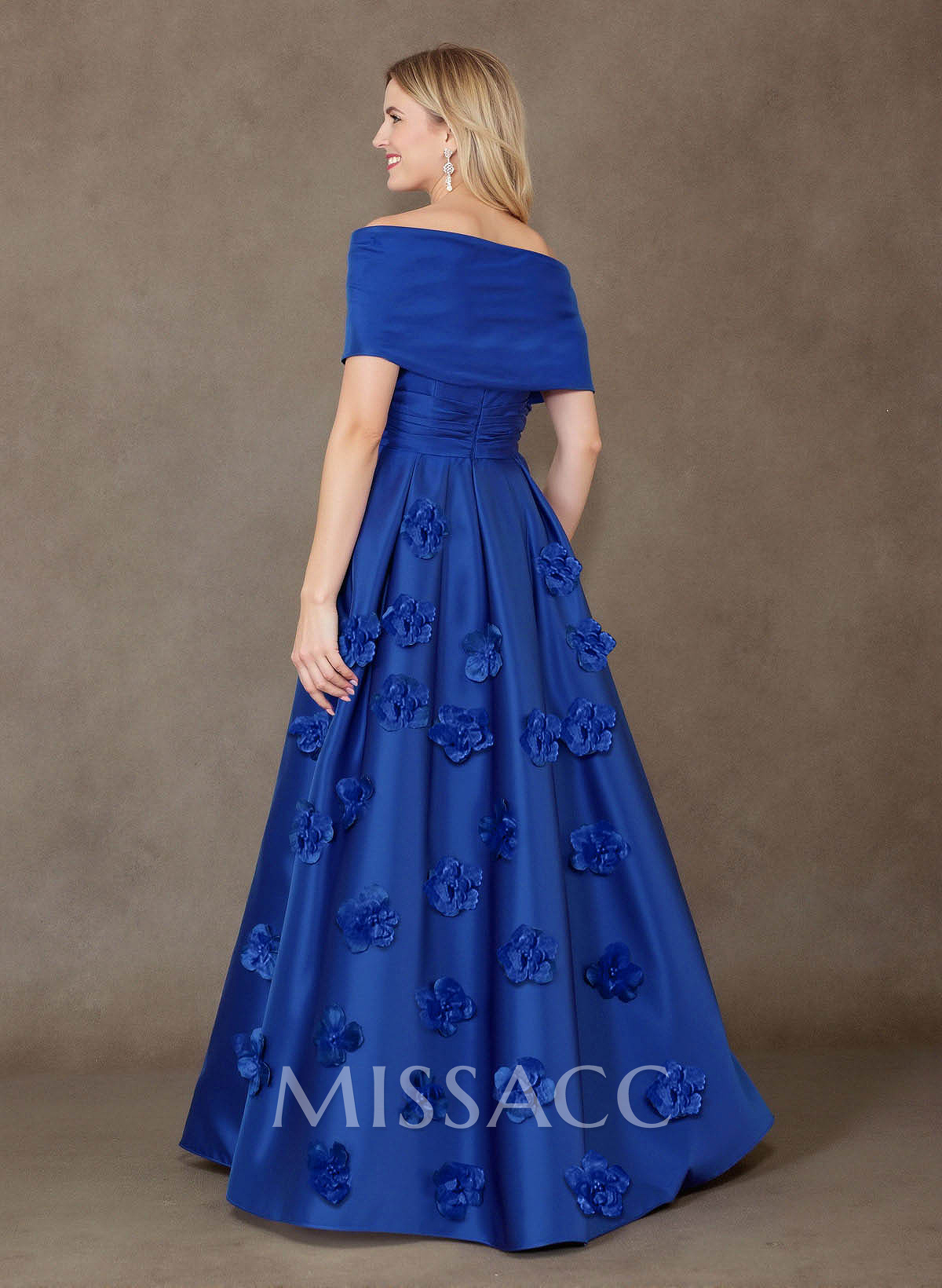 Exquisite A-Line Wrap Off Shoulder Satin Mother Of The Bride Dresses With 3D Floral Exquisite A-Line Wrap Off Shoulder Satin Mother Of The Bride Dresses With 3D Floral