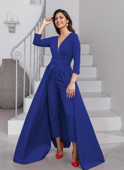 Unique V-Neck Overskirt Ankle-Length Crepe Chiffon Mother Of The Bride Dresses