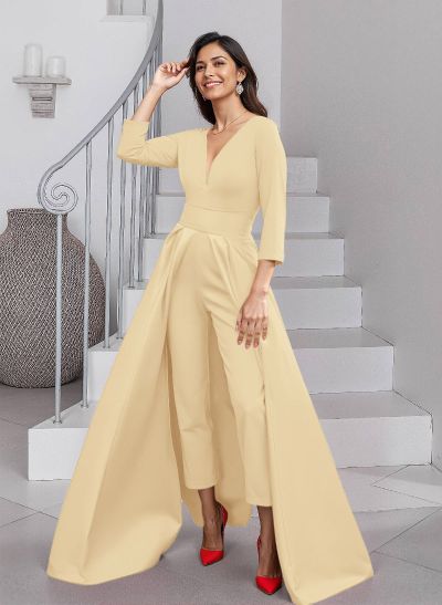 Unique V-Neck Overskirt Ankle-Length Crepe Chiffon Mother Of The Bride Dresses