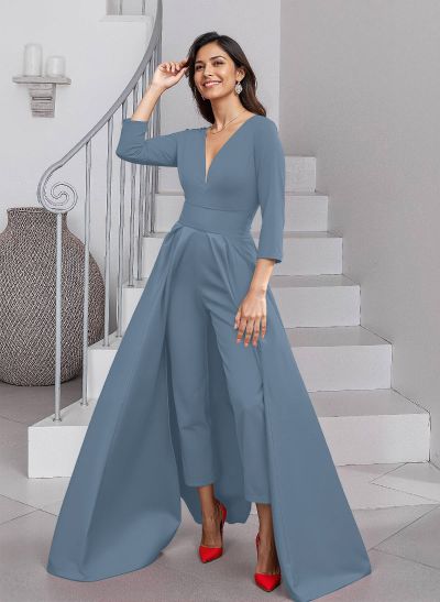 Unique V-Neck Overskirt Ankle-Length Crepe Chiffon Mother Of The Bride Dresses