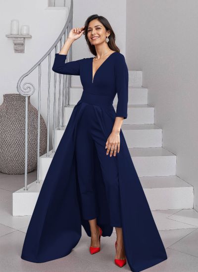 Unique V-Neck Overskirt Ankle-Length Crepe Chiffon Mother Of The Bride Dresses