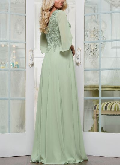 Elegant A-Line V-Neck Chiffon Mother Of The Bride Dresses With Lace