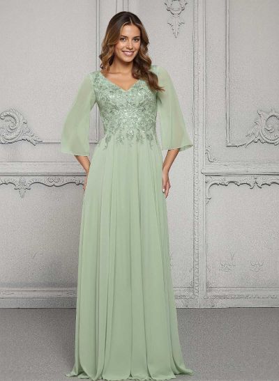 Elegant A-Line V-Neck Chiffon Mother Of The Bride Dresses With Lace