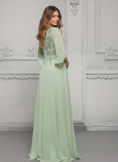 Elegant A-Line V-Neck Chiffon Mother Of The Bride Dresses With Lace