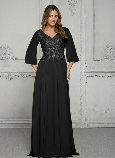 Elegant A-Line V-Neck Chiffon Mother Of The Bride Dresses With Lace