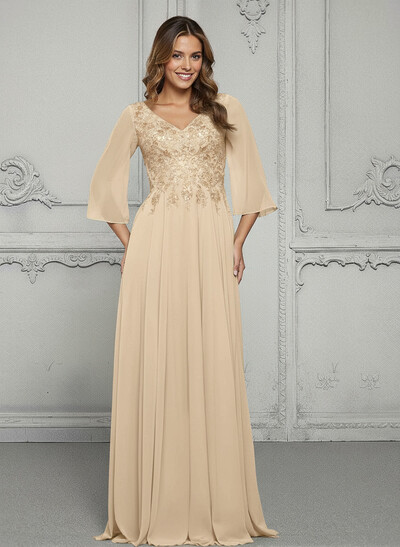 Elegant A-Line V-Neck Chiffon Mother Of The Bride Dresses With Lace