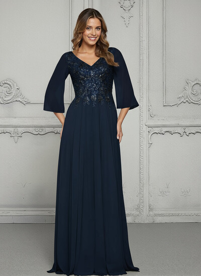 Elegant A-Line V-Neck Chiffon Mother Of The Bride Dresses With Lace