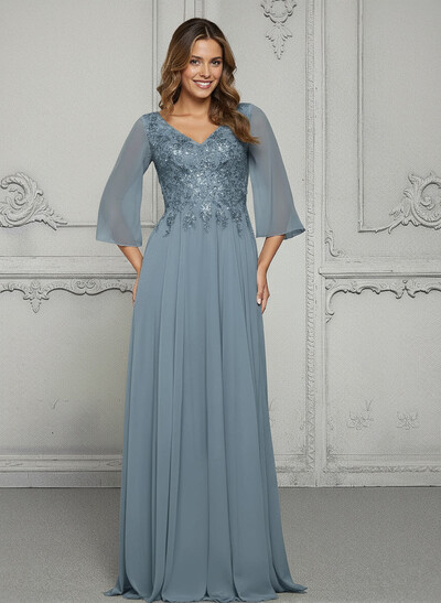 Elegant A-Line V-Neck Chiffon Mother Of The Bride Dresses With Lace