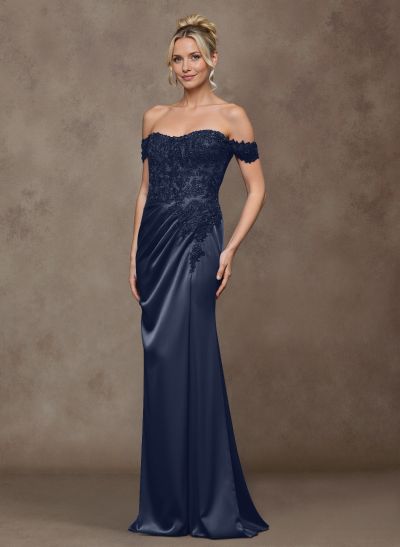 Unique Lace Off-The-Shoulder Silk Like Satin Mother Of The Bride Dresses