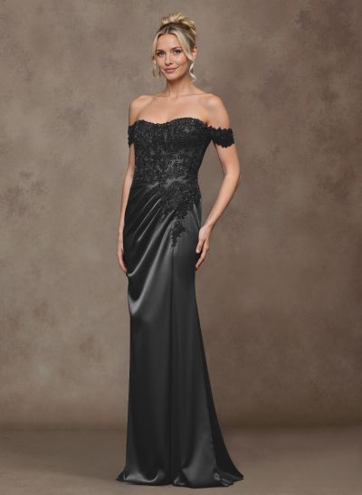 Unique Lace Off-The-Shoulder Silk Like Satin Mother Of The Bride Dresses