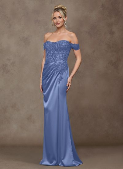 Unique Lace Off-The-Shoulder Silk Like Satin Mother Of The Bride Dresses