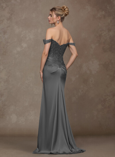 Unique Lace Off-The-Shoulder Crepe Satin Mother Of The Bride Dresses