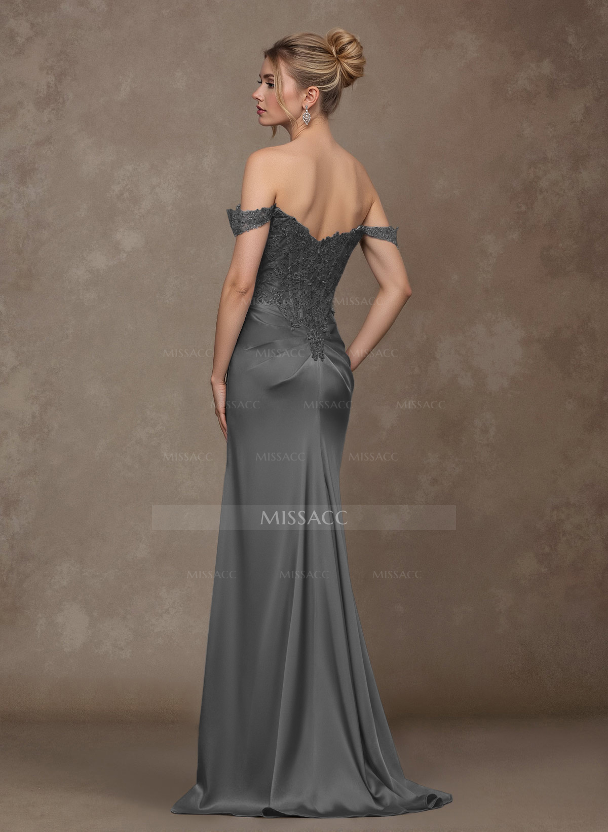 Unique Lace Off-The-Shoulder Crepe Satin Mother Of The Bride Dresses