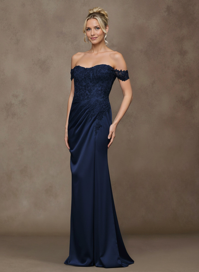 Unique Lace Off-The-Shoulder Crepe Satin Mother Of The Bride Dresses