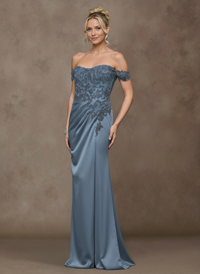 Unique Lace Off-The-Shoulder Crepe Satin Mother Of The Bride Dresses
