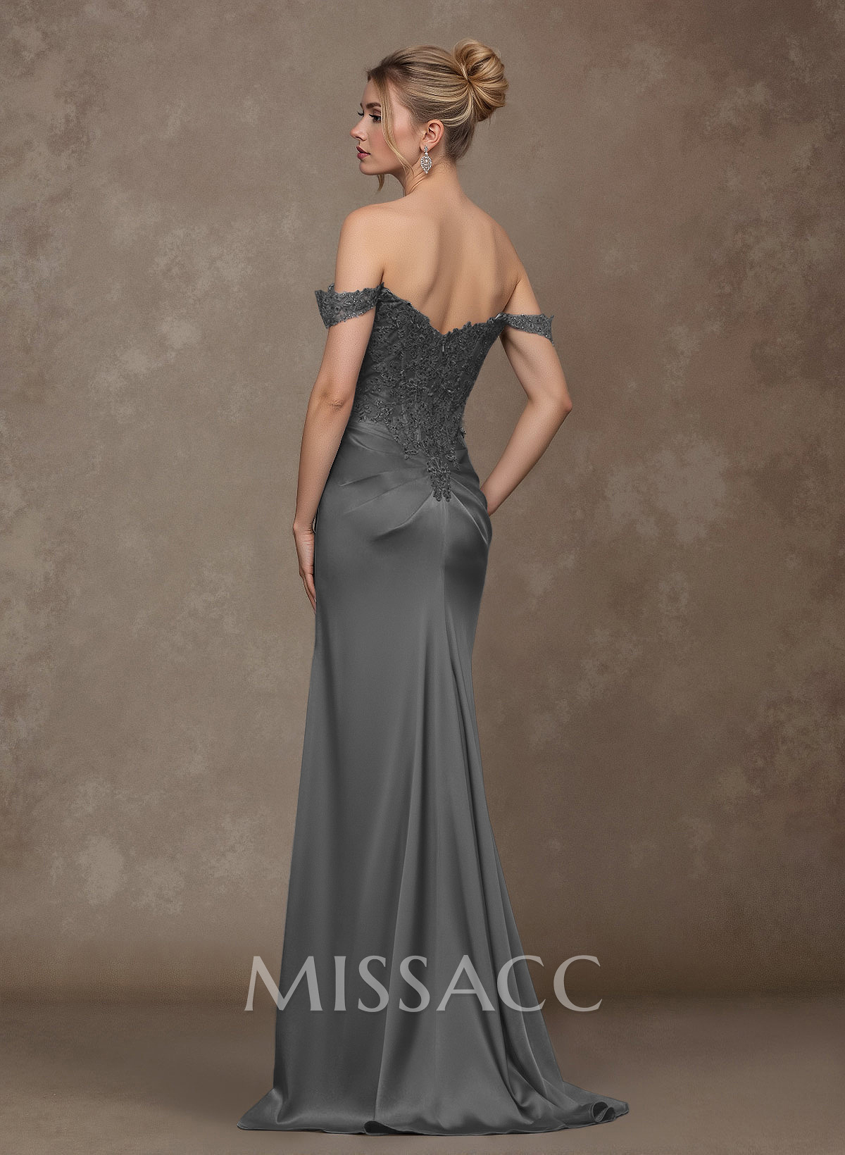 Unique Lace Off-The-Shoulder Crepe Satin Mother Of The Bride Dresses