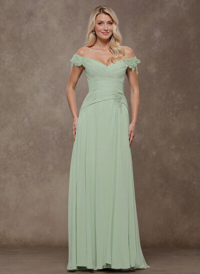 Elegant Pleated A-Line Lace Off-The-Shoulder Chiffon Mother Of The Bride Dresses