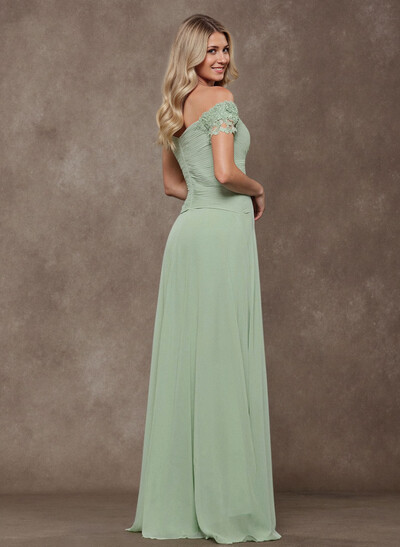 Elegant Pleated A-Line Lace Off-The-Shoulder Chiffon Mother Of The Bride Dresses