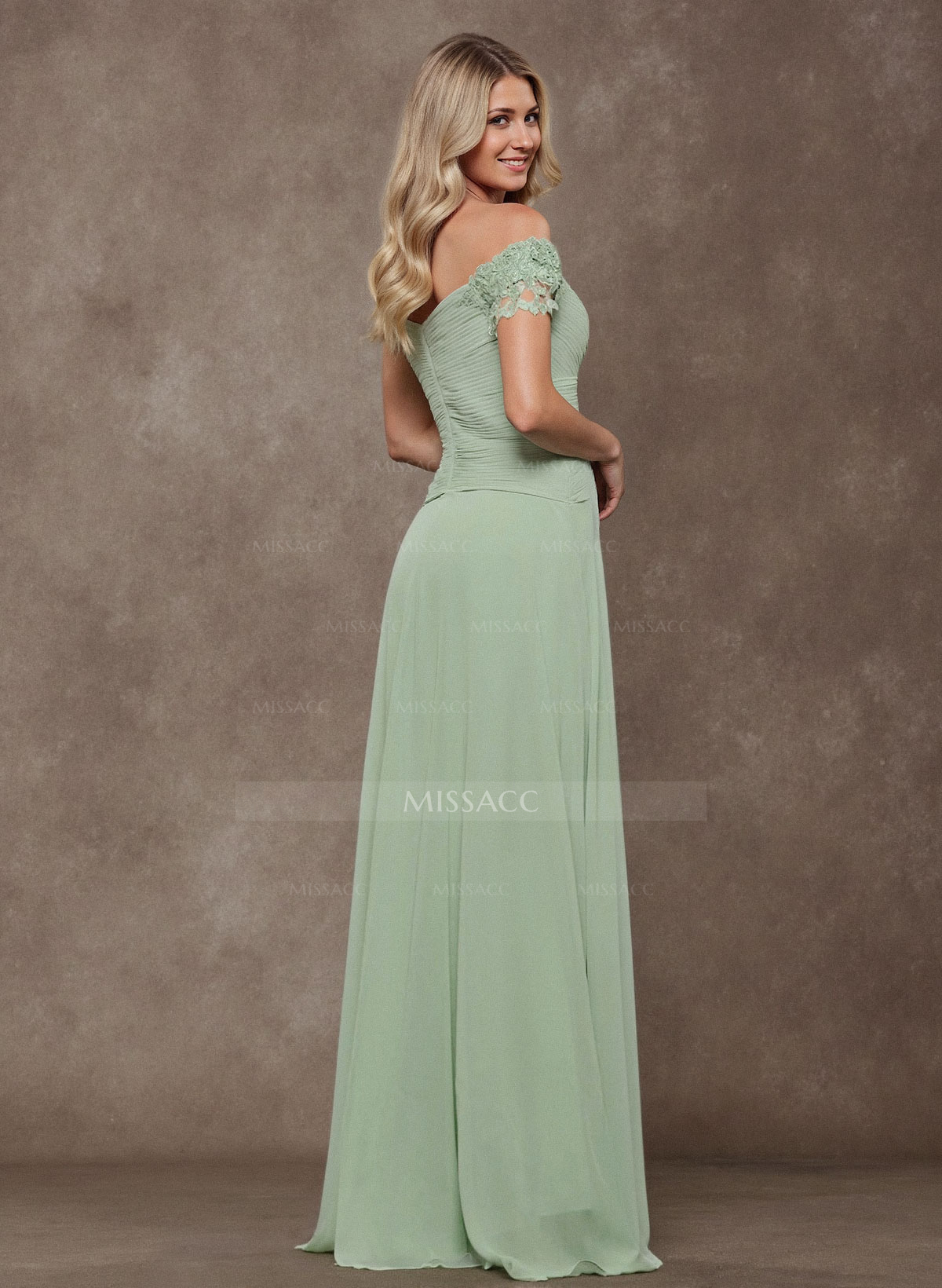 Elegant Pleated A-Line Lace Off-The-Shoulder Chiffon Mother Of The Bride Dresses