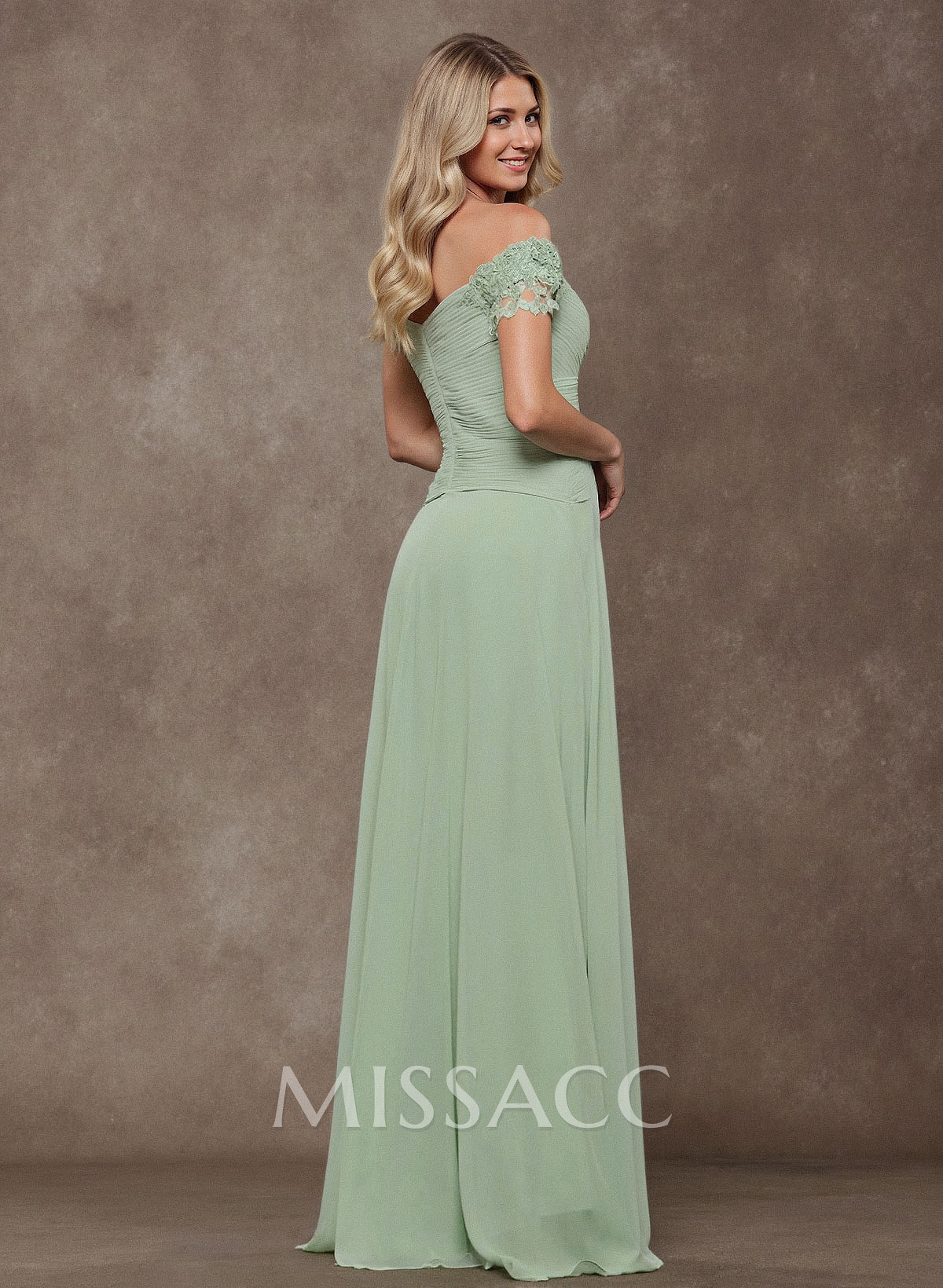 Elegant Pleated A-Line Lace Off-The-Shoulder Chiffon Mother Of The Bride Dresses