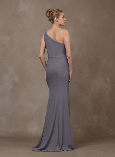 Classy Lace One-Shoulder High Split Crepe Satin Mother Of The Bride Dresses