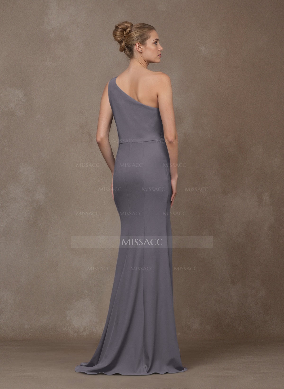 Classy Lace One-Shoulder High Split Crepe Satin Mother Of The Bride Dresses