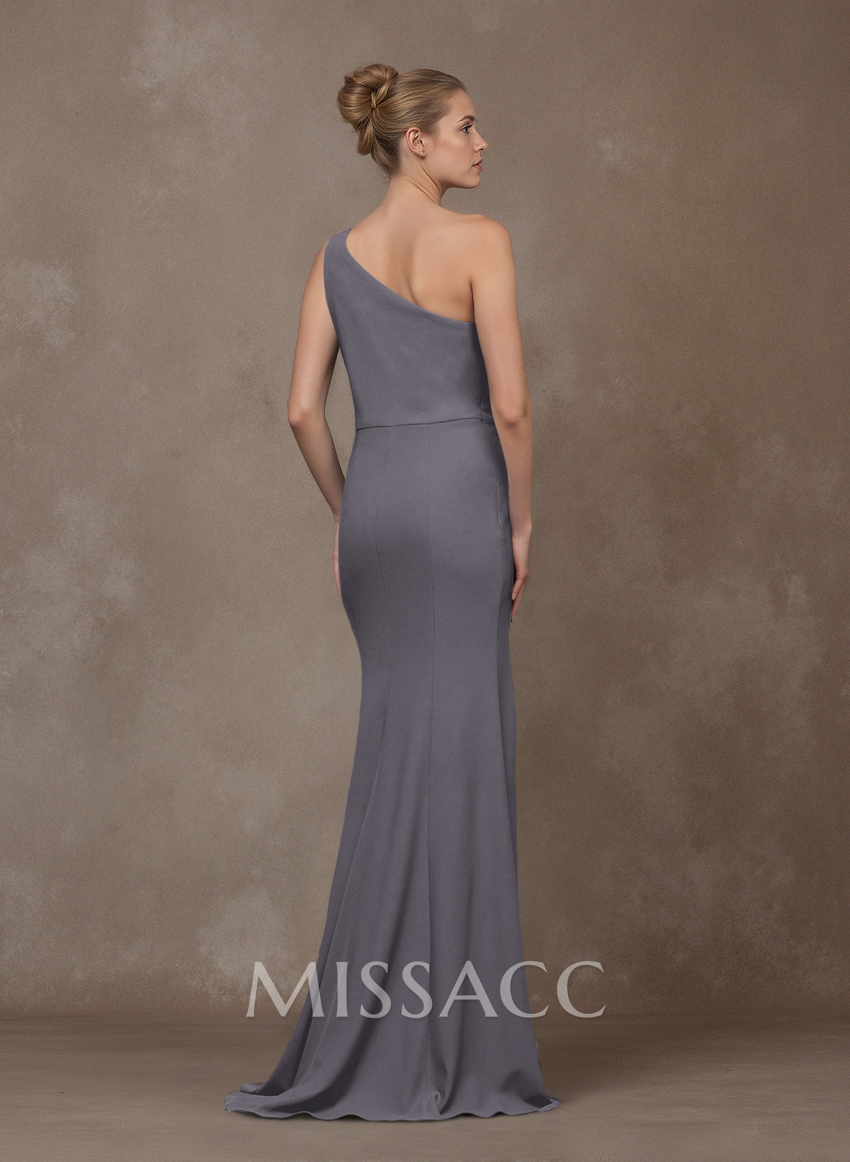 Classy Lace One-Shoulder High Split Crepe Satin Mother Of The Bride Dresses