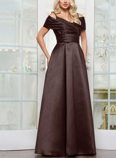 Elegant A-Line Sequins Cold Shoulder Satin Mother Of The Bride Dresses