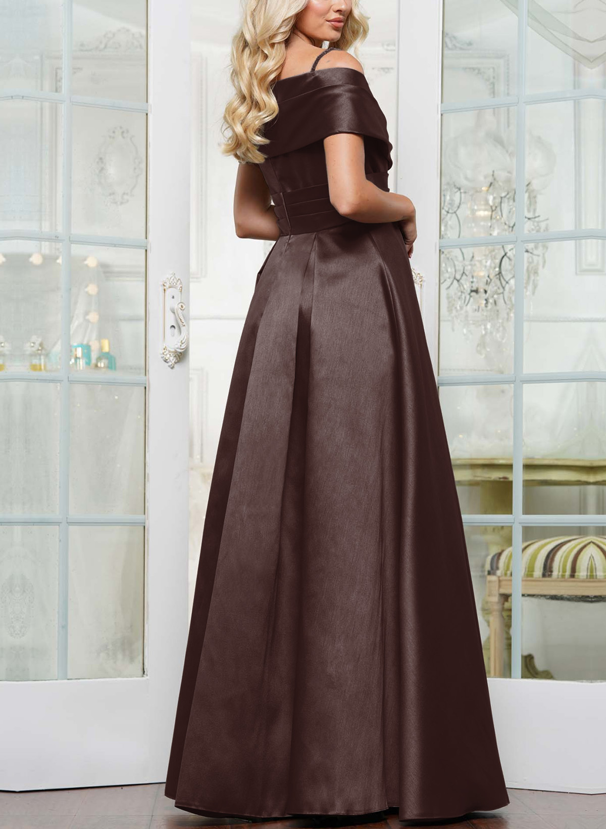 Elegant A-Line Sequins Cold Shoulder Satin Mother Of The Bride Dresses