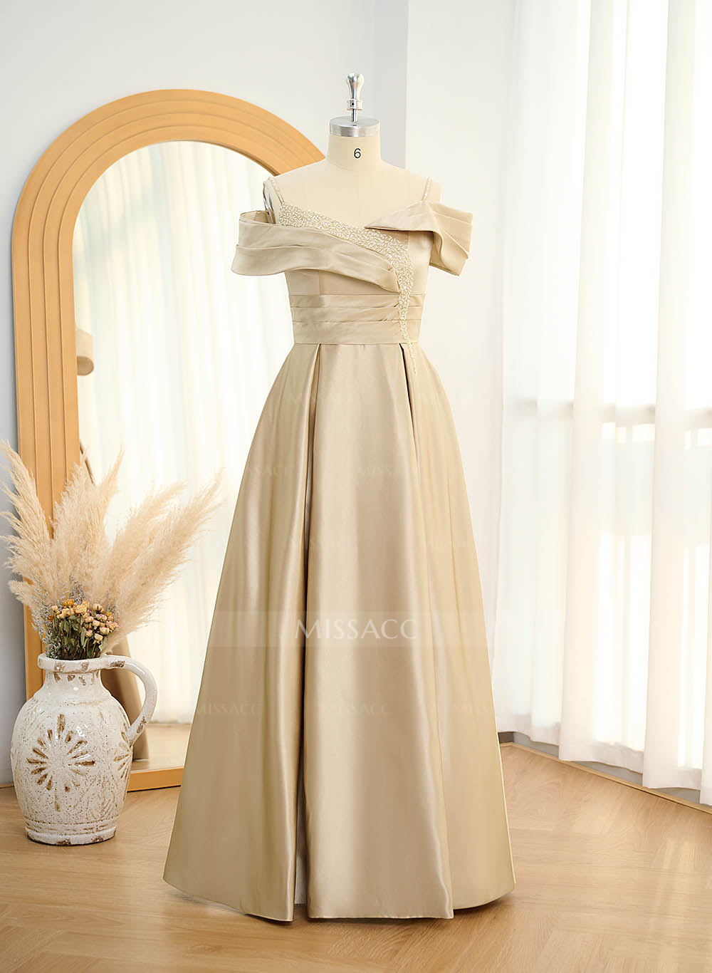 Elegant A-Line Sequins Cold Shoulder Satin Mother Of The Bride Dresses