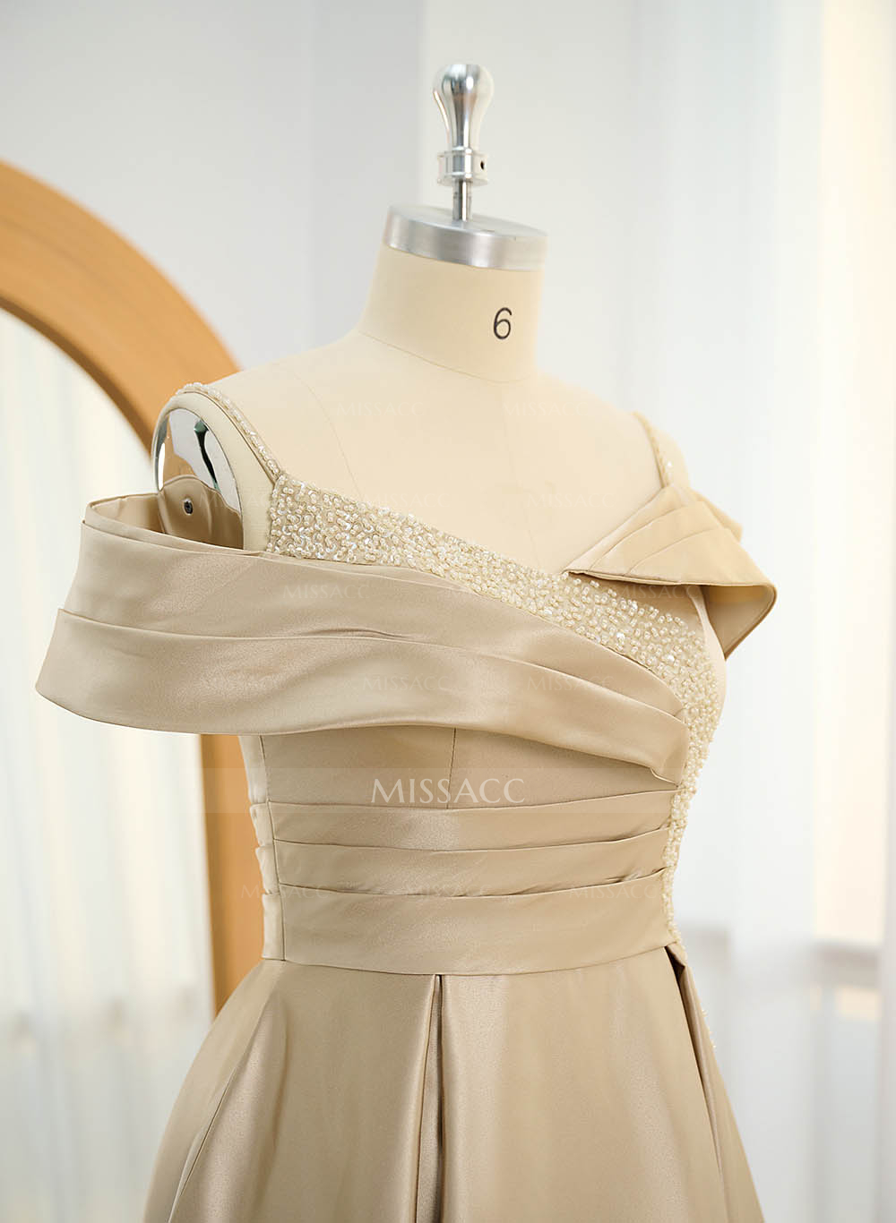 Elegant A-Line Sequins Cold Shoulder Satin Mother Of The Bride Dresses