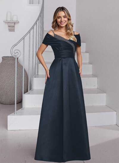 Elegant A-Line Sequins Cold Shoulder Satin Mother Of The Bride Dresses