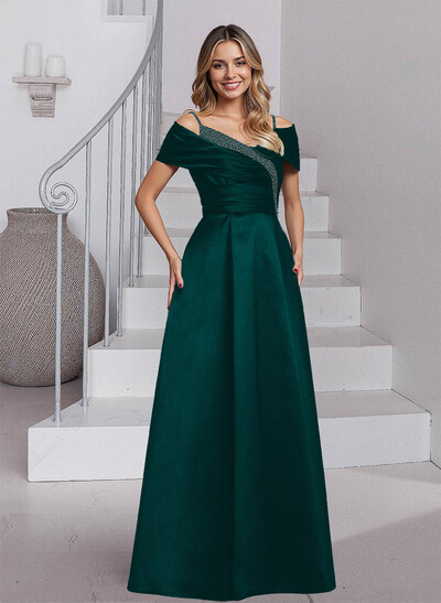 Elegant A-Line Sequins Cold Shoulder Satin Mother Of The Bride Dresses