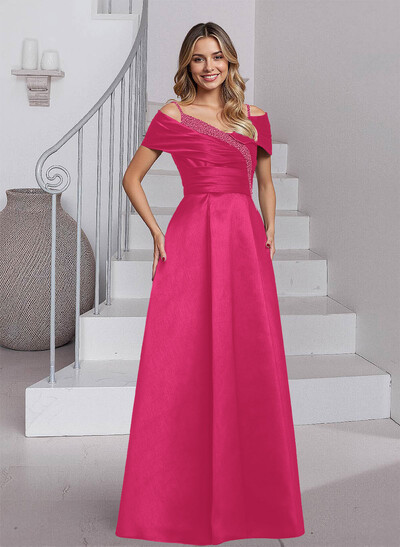 Elegant A-Line Sequins Cold Shoulder Satin Mother Of The Bride Dresses