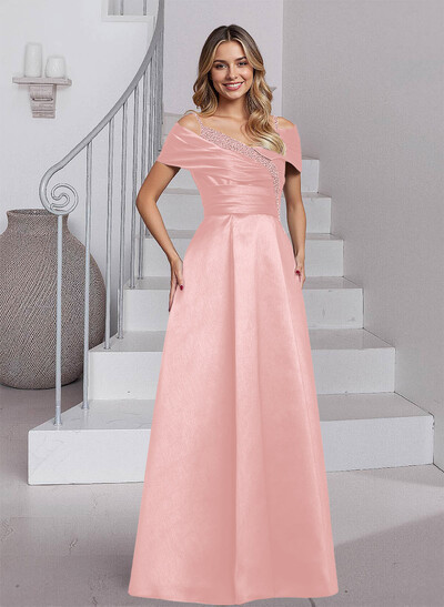 Elegant A-Line Sequins Cold Shoulder Satin Mother Of The Bride Dresses