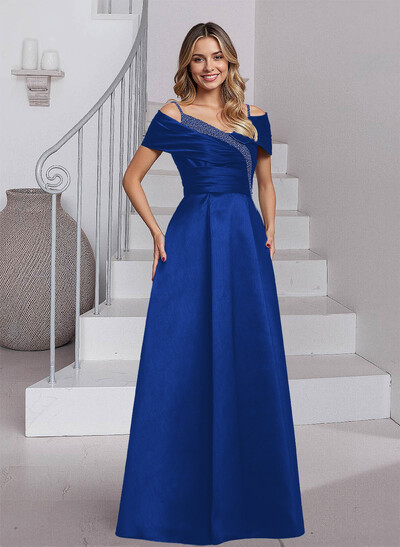 Elegant A-Line Sequins Cold Shoulder Satin Mother Of The Bride Dresses