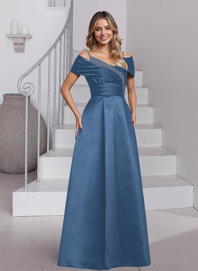 Elegant A-Line Sequins Cold Shoulder Satin Mother Of The Bride Dresses