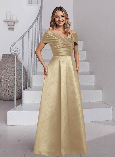 Elegant A-Line Sequins Cold Shoulder Satin Mother Of The Bride Dresses