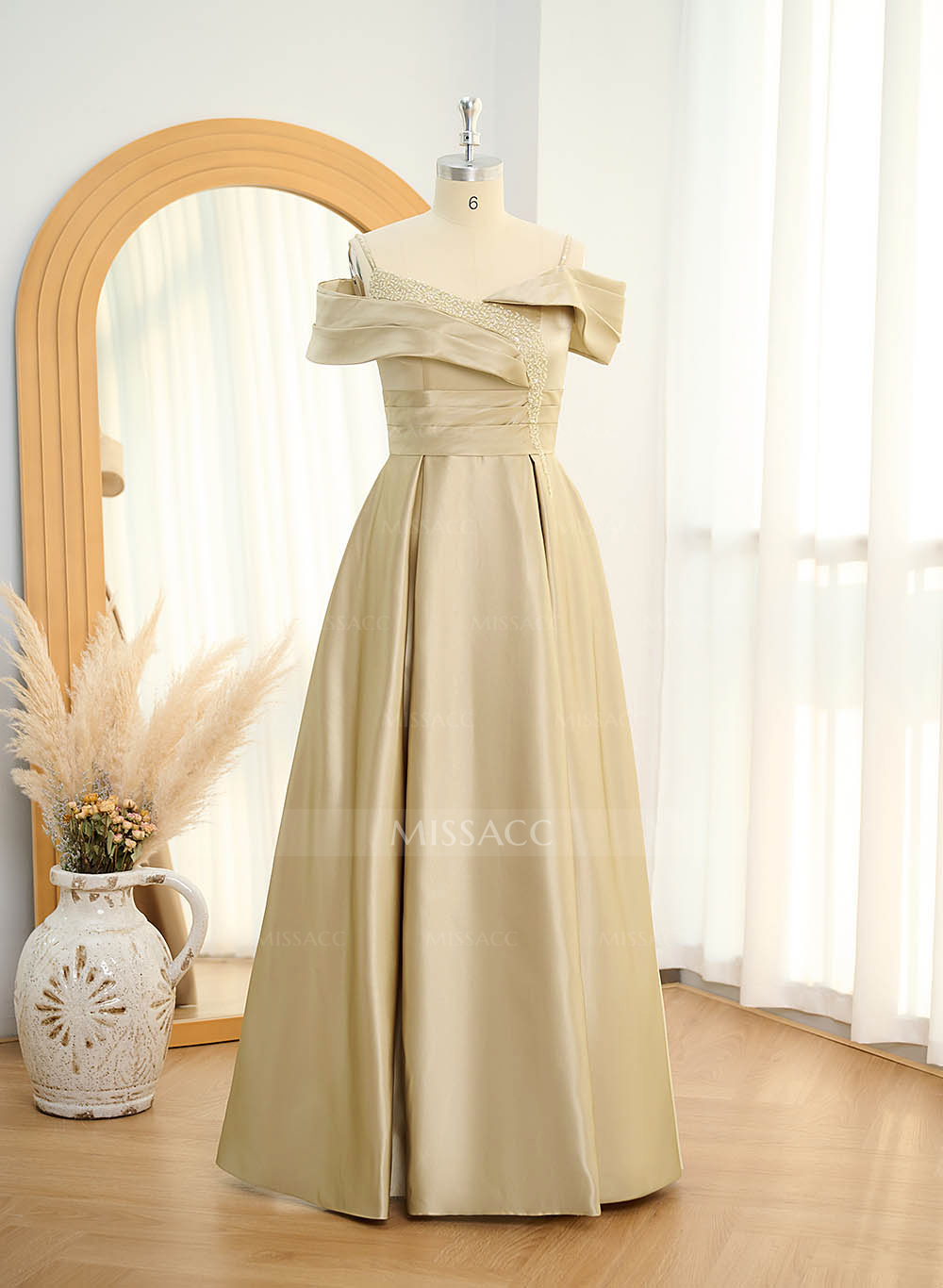 Elegant A-Line Sequins Cold Shoulder Satin Mother Of The Bride Dresses