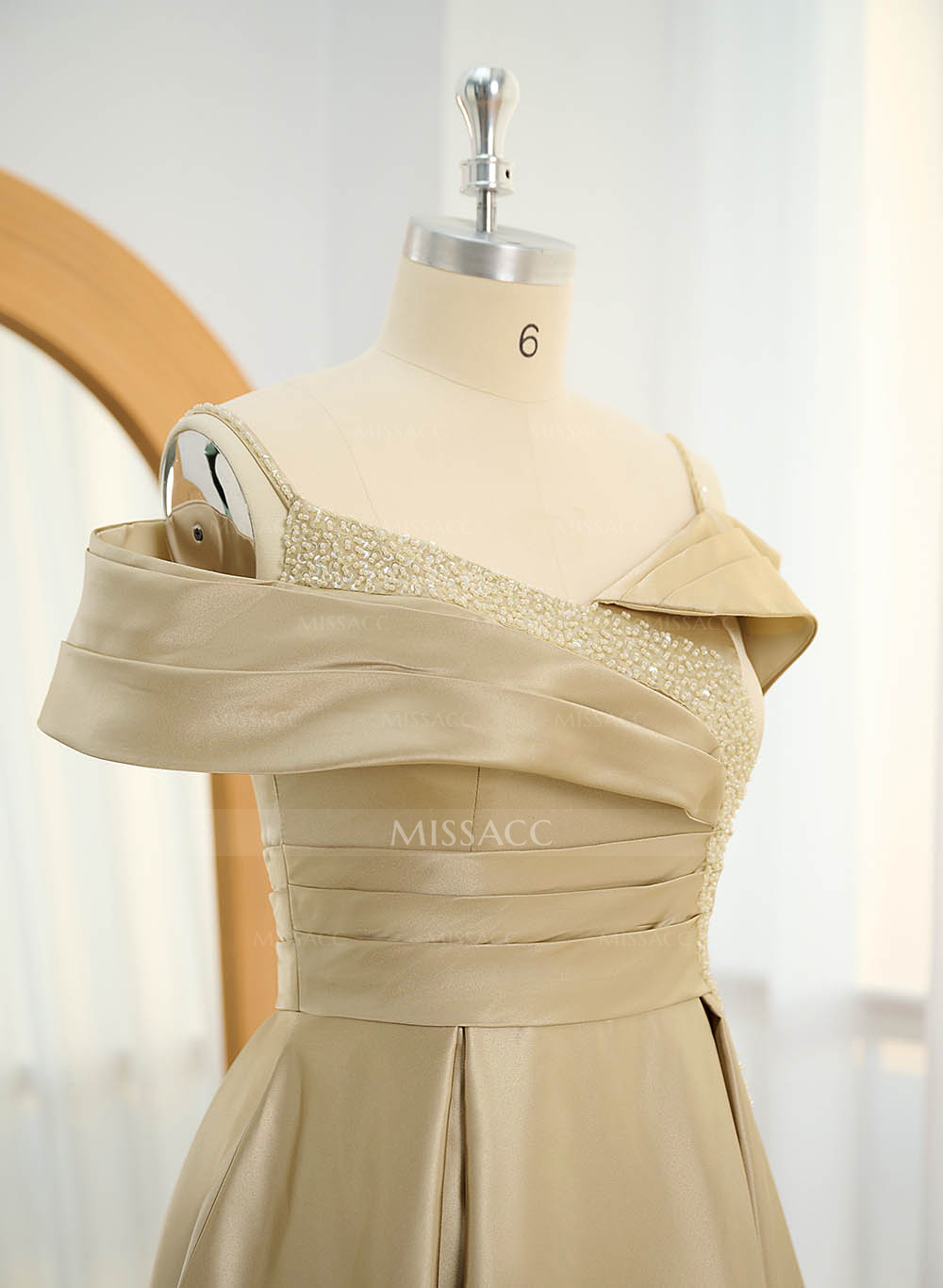 Elegant A-Line Sequins Cold Shoulder Satin Mother Of The Bride Dresses