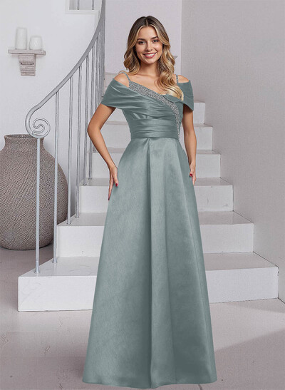 Elegant A-Line Sequins Cold Shoulder Satin Mother Of The Bride Dresses