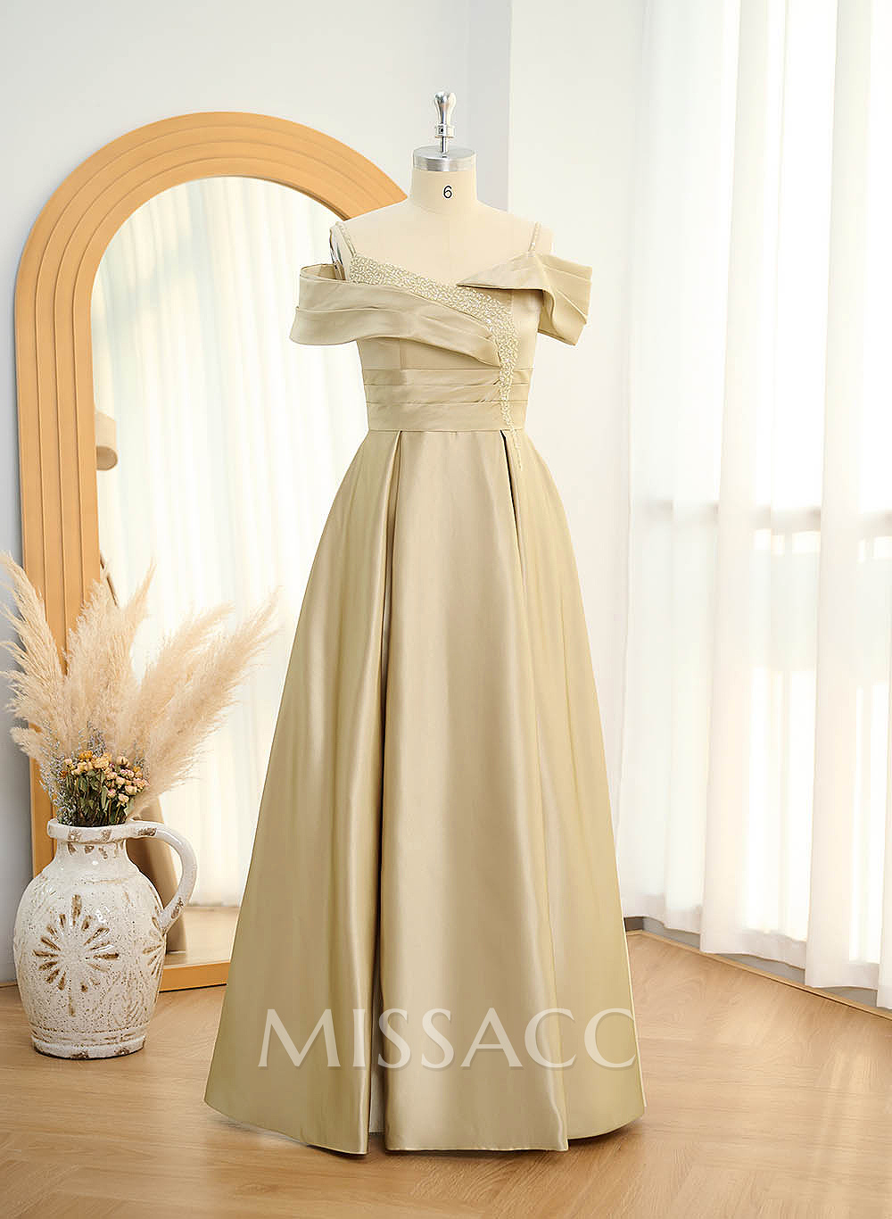 Elegant A-Line Sequins Cold Shoulder Satin Mother Of The Bride Dresses